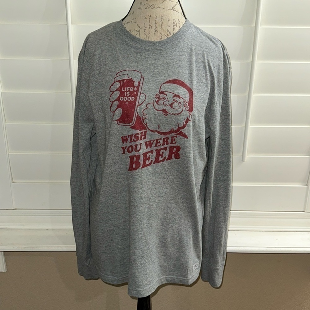Life is Good Santa Wish You Were Beer Crusher Long Sleeve Tee